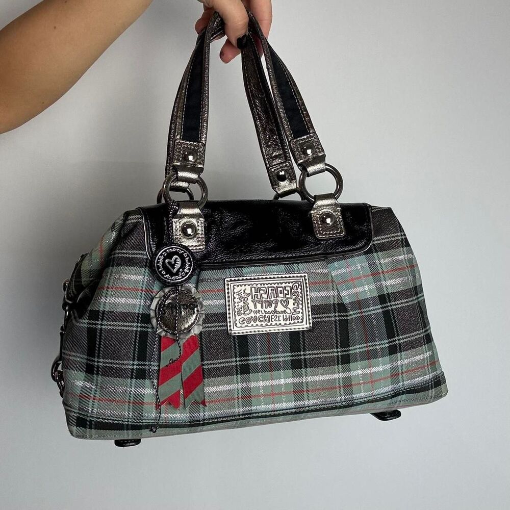 Coach Vintage Y2K Poppy Tartan Plaid Bag in gray, metallic silver and black